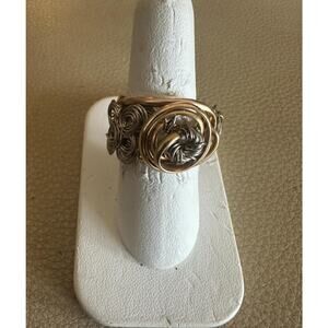 14k Gold Fill‎ Wire ring with Fine Silver wire wrap Size 8